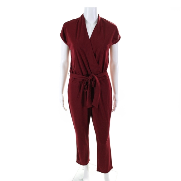 H BY HALSTON WOMEN'S SHORT SLEEVE V-NECK JUMPSUIT RED SIZE XSP - Picture 3 of 4